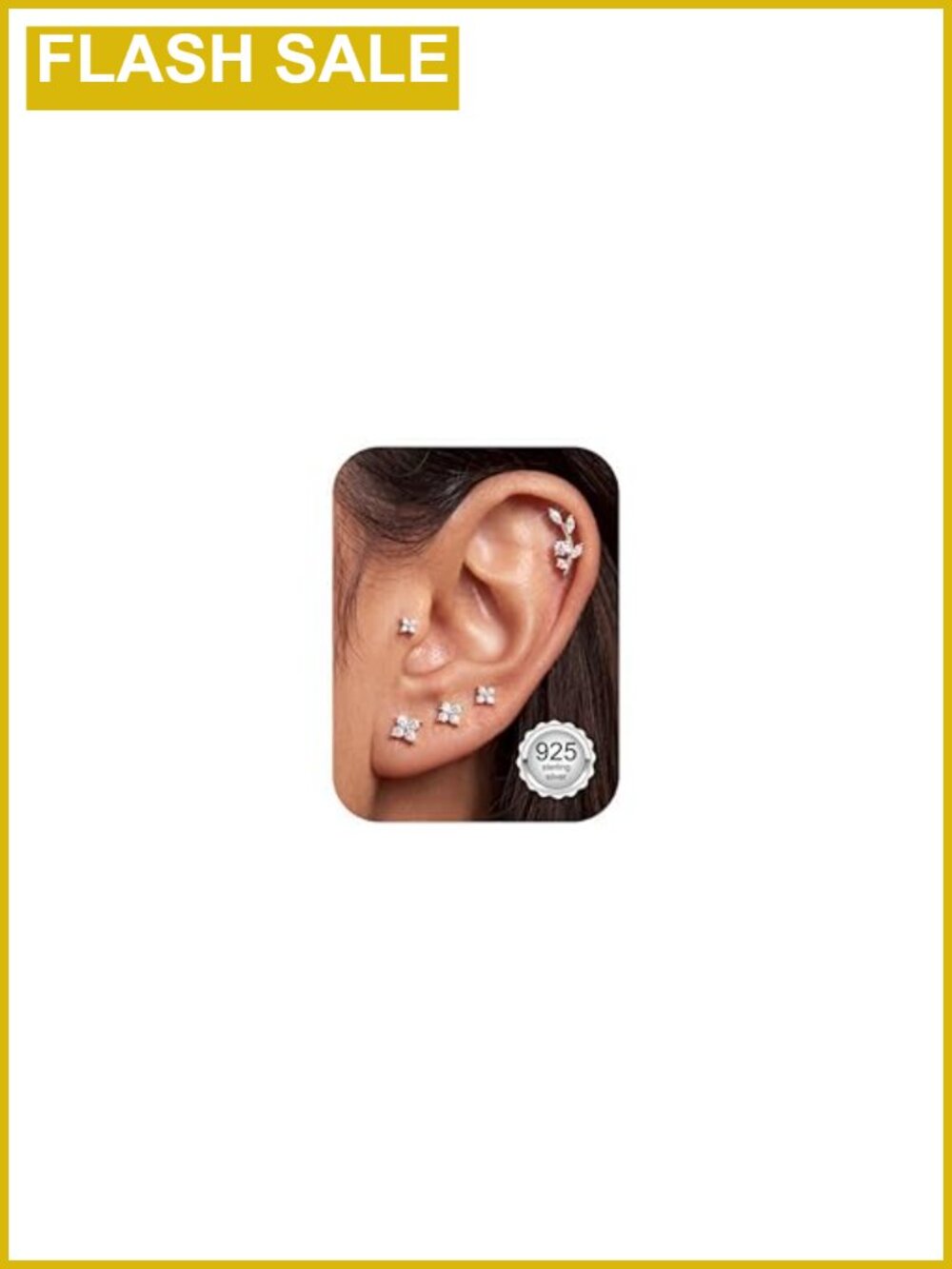 S925 Sterling Silver 14K Gold Plated Cubic Zirconia Stud Earrings Set 5 Pairs